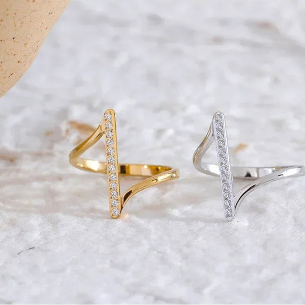 Gold and silver adjustable rings with vertical cubic zirconia, modern minimalist jewelry