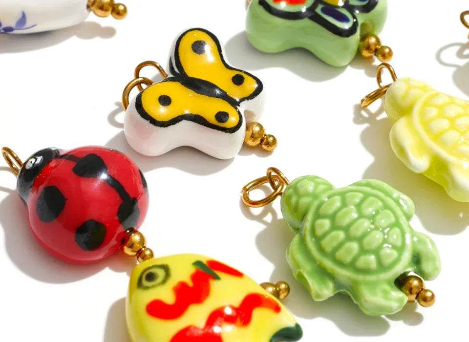 1PC Fashion Enamel Fish Turtle Flower Insect Stainless Steel Charm DIY Accessories Making Necklace Bracelet Jewelry