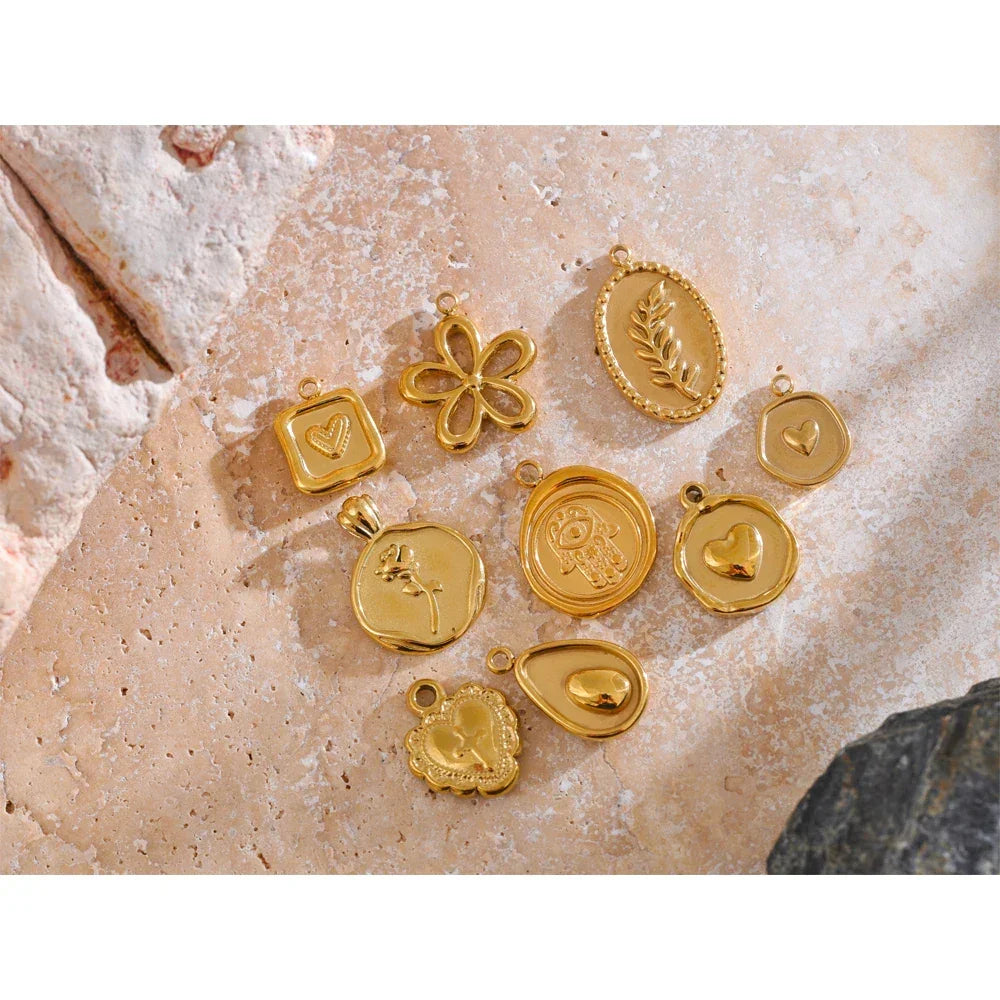 Trendy Stainless Steel Metal Heart Flower Avocado Golden Drop Necklace Bracelet DIY Pendants Accessories Making Waterproof