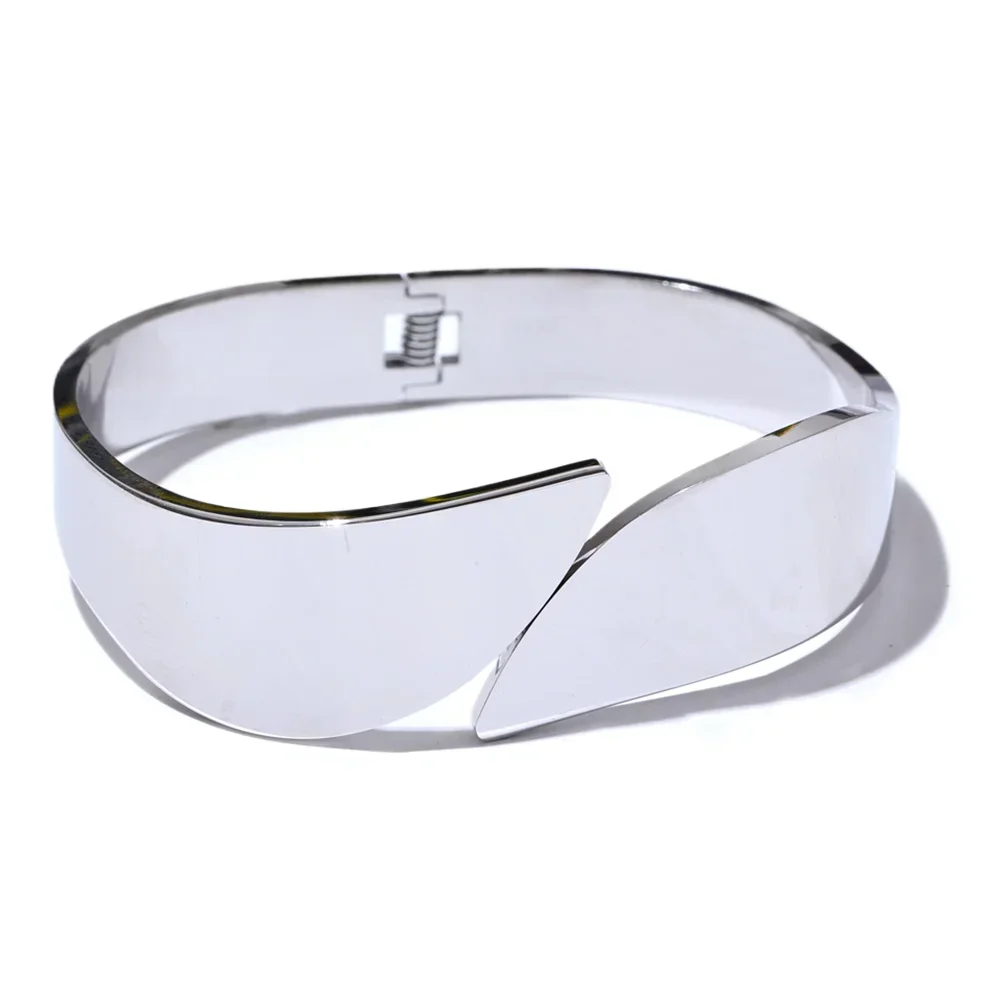 Golden Symmetry Wide Steel Bangle - TM & Co. Jewels