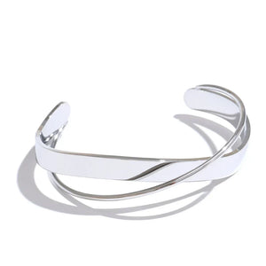 Silver bracelet on a white background.