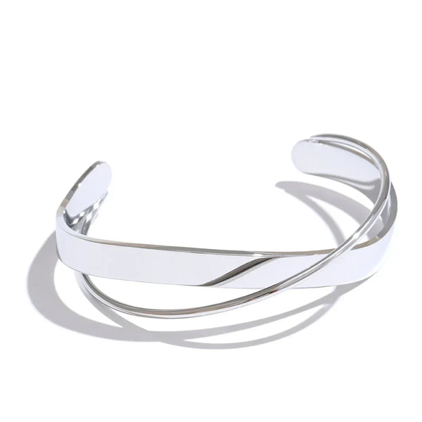 Silver bracelet on a white background.