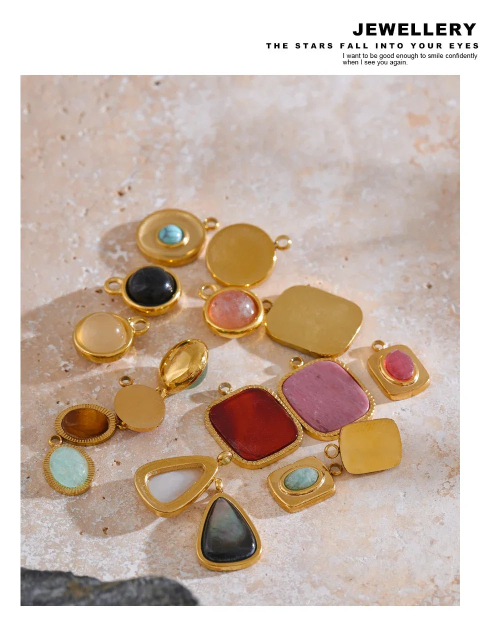 Exquisite Stainless Steel Natural Stone Square Round Oval Pendants for Necklace Bracelet Earrings DIY Accessories Making