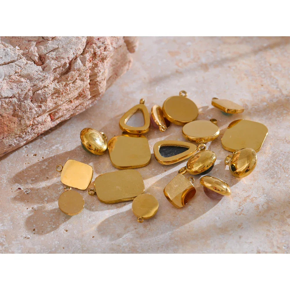 Exquisite Stainless Steel Natural Stone Square Round Oval Pendants for Necklace Bracelet Earrings DIY Accessories Making