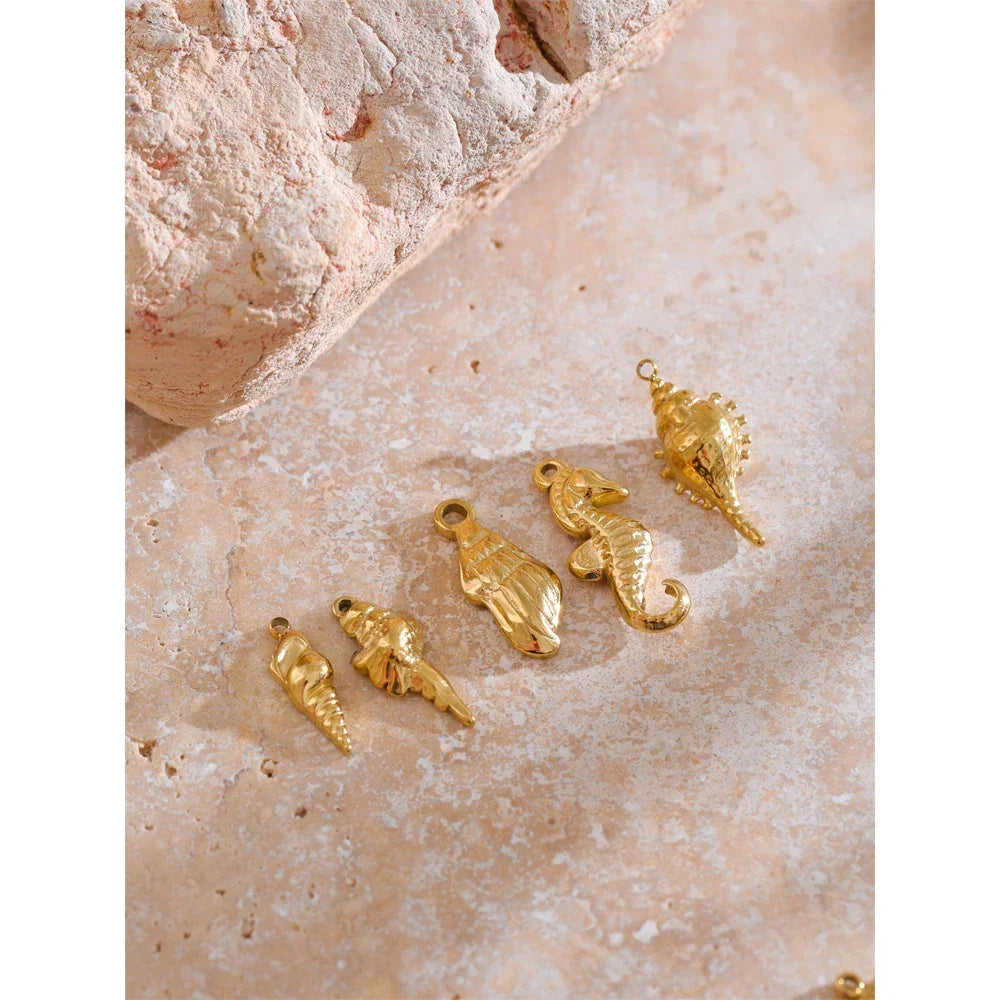 1PC 2024 Summer Ocean Shell Starfish Seahorse Conch Stainless Steel Pendant DIY Making Accessories Handmade Necklace Gift