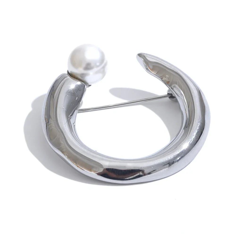 U-Shape Pearl Brooch