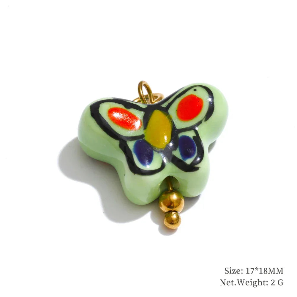 1PC Fashion Enamel Fish Turtle Flower Insect Stainless Steel Charm DIY Accessories Making Necklace Bracelet Jewelry