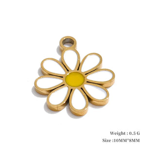 Gold flower-shaped pendant with a yellow center on a white background