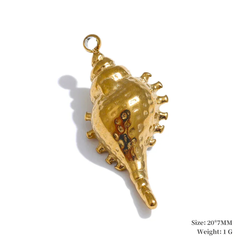 1PC 2024 Summer Ocean Shell Starfish Seahorse Conch Stainless Steel Pendant DIY Making Accessories Handmade Necklace Gift