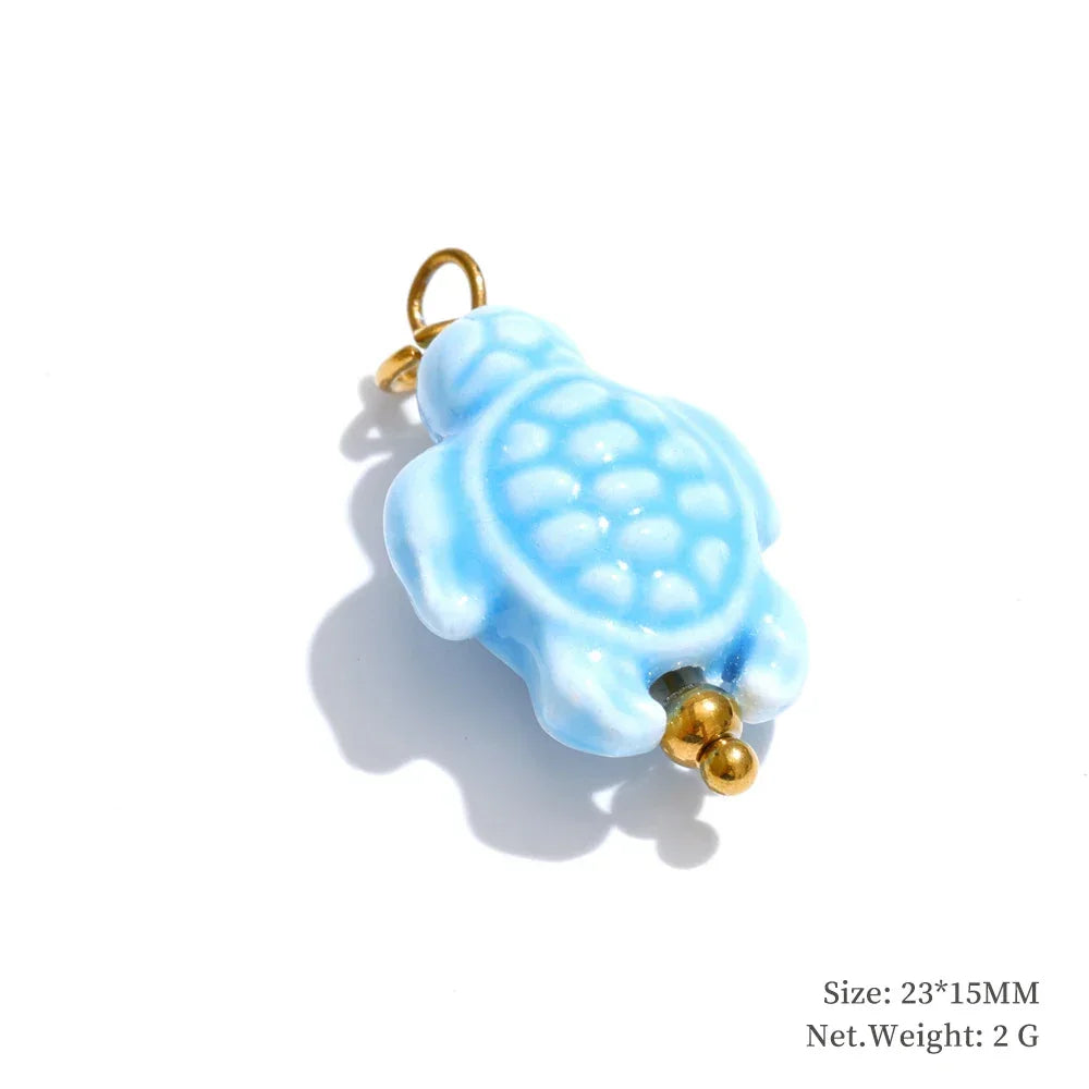 1PC Fashion Enamel Fish Turtle Flower Insect Stainless Steel Charm DIY Accessories Making Necklace Bracelet Jewelry