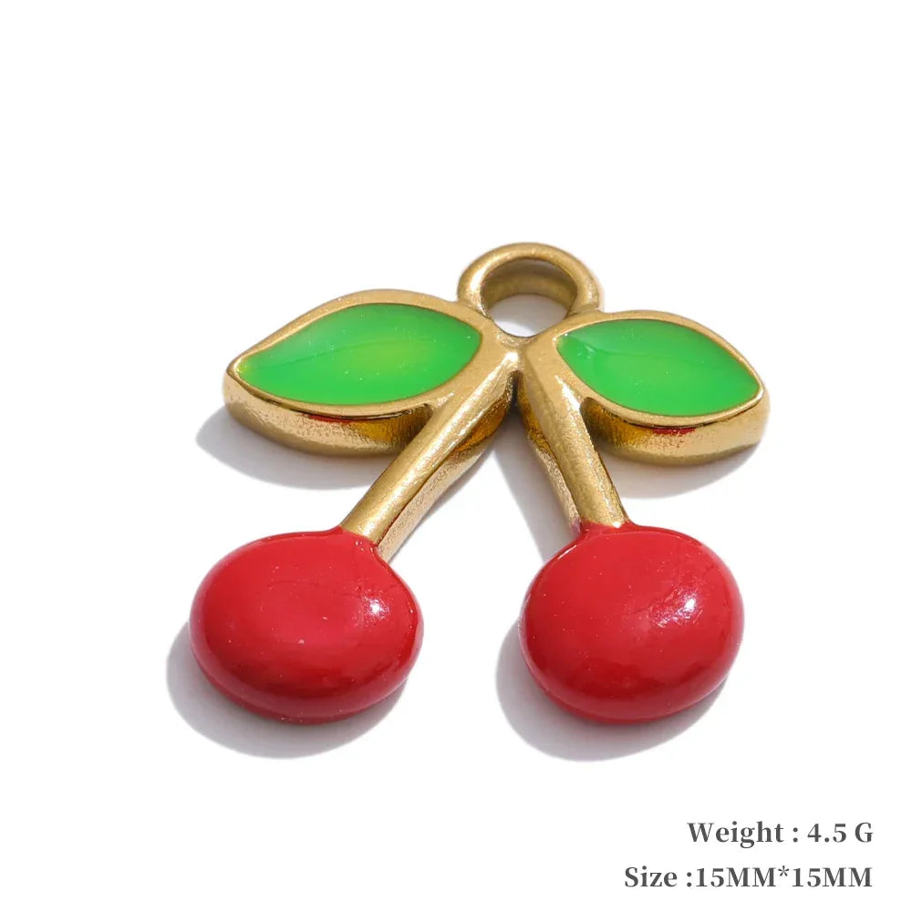 Y2K Enamel Fruit Cherry Shell Fish Heart DIY Accessories Pendants Making Necklace Bracelet Stainless Steel Jewelry Gift