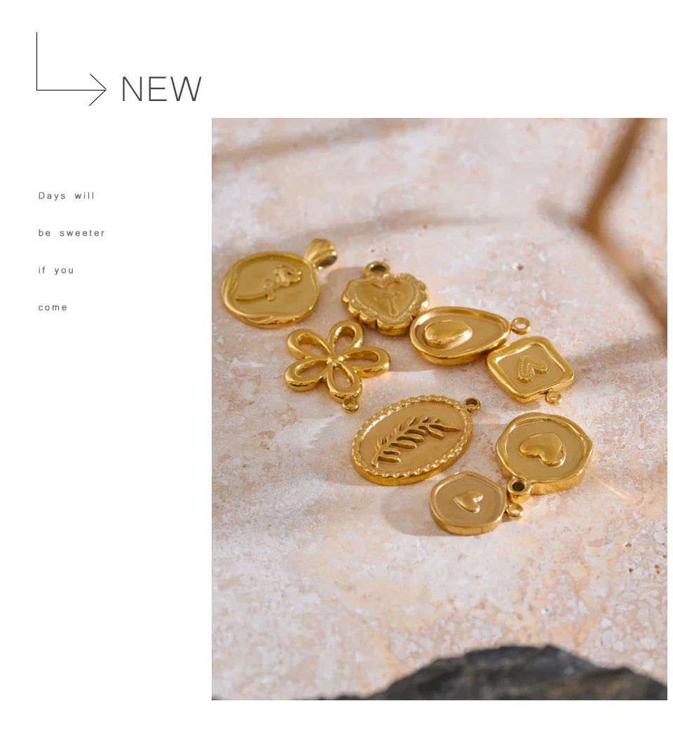 Trendy Stainless Steel Metal Heart Flower Avocado Golden Drop Necklace Bracelet DIY Pendants Accessories Making Waterproof