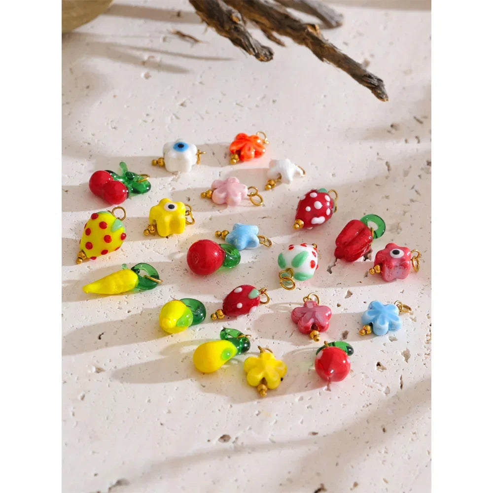 Cute Enamel Enamel Star Flower Cherry Strawberry DIY Accessories Charm Pendants for Necklace Bracelet Earrings Making