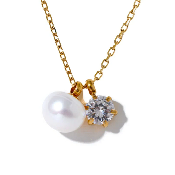 Gold-plated necklace with pearl and crystal pendant, elegant everyday jewelry
