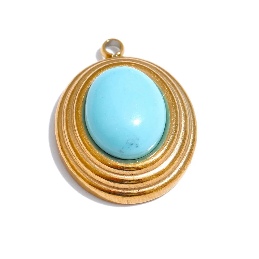 Exclusive Stainless Steel Natural Stone Round Square Water Drop DIY Handmade Accessories Waterproof Jewelry 18k PVD Plated