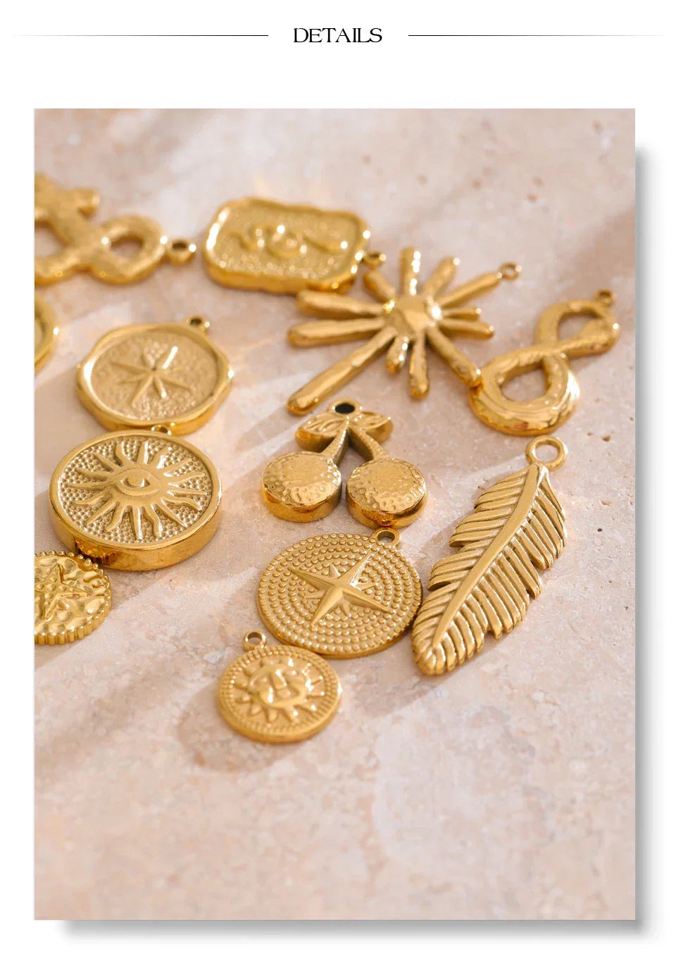 Waterproof 18k Golden PVD Plated Stainless Steel Metal Sun Star Moon Charm DIY Jewelry Accessories Wholesale