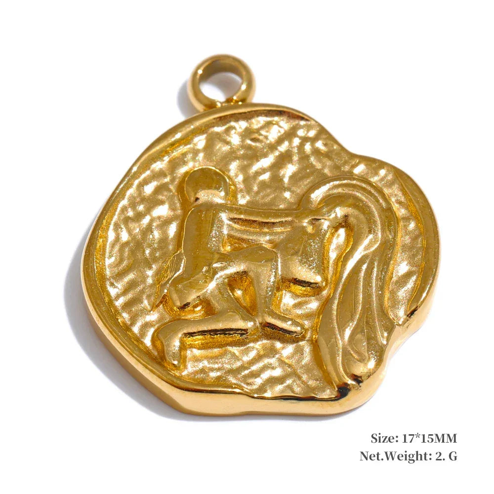 Real Gold Plated 12 Constellation Metal Diy Charms For Jewelry Making Bulk Stainless Steel Charm Pendant Accessories