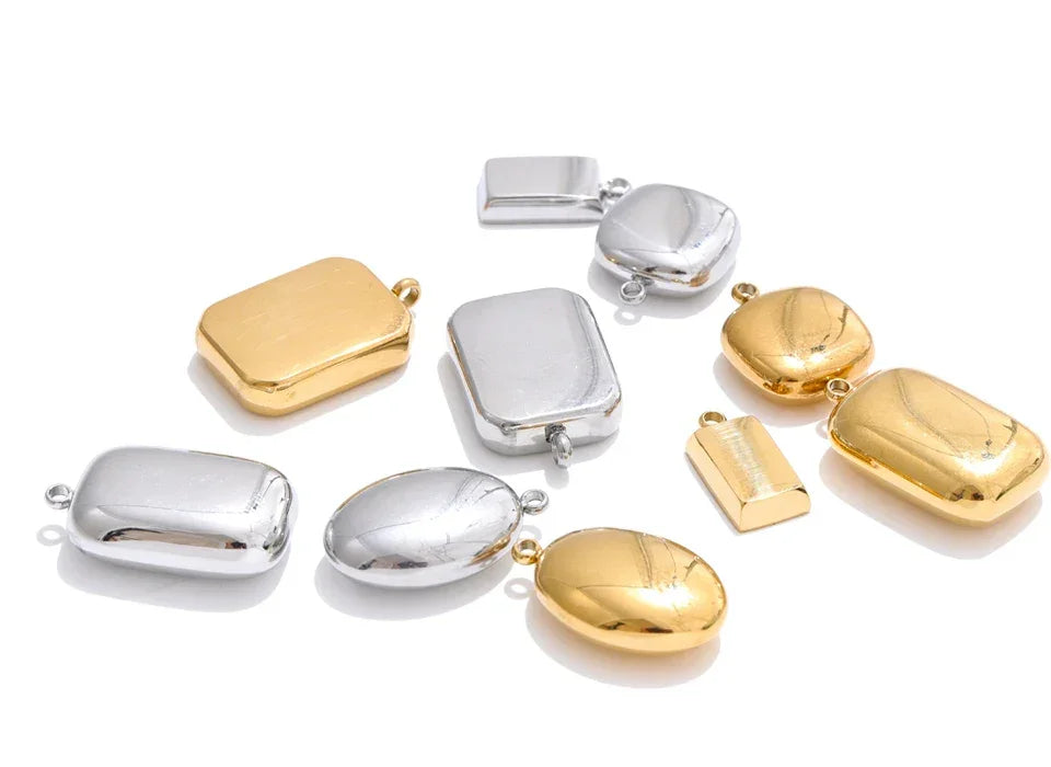 Smooth 316L Stainless Steel Metal Rectangle Waterproof Charm DIY Accessories Handmade Jewelry 18K PVD Plated