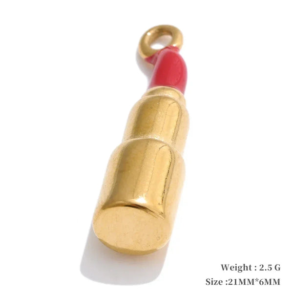 Gold and red object resembling a lipstick on a white background