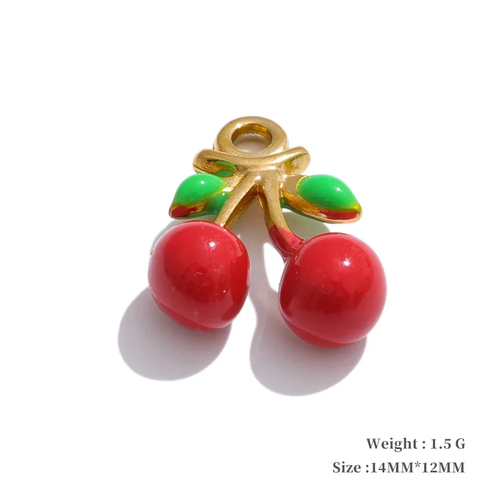 Y2K Enamel Fruit Cherry Shell Fish Heart DIY Accessories Pendants Making Necklace Bracelet Stainless Steel Jewelry Gift