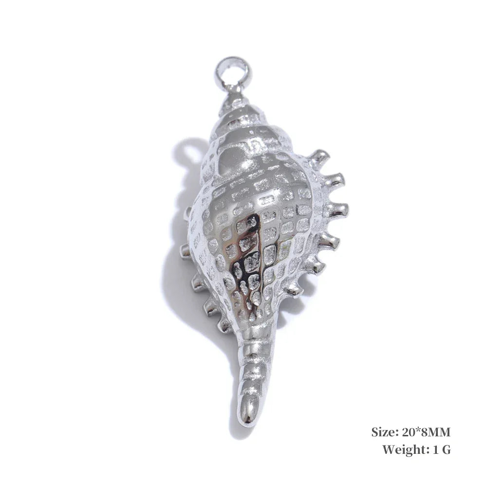 Trendy Stainless Steel Metal 18k Gold PVD Plated Waterproof Conch Shell Ocean Palm Charm Accessories DIY Jewelry