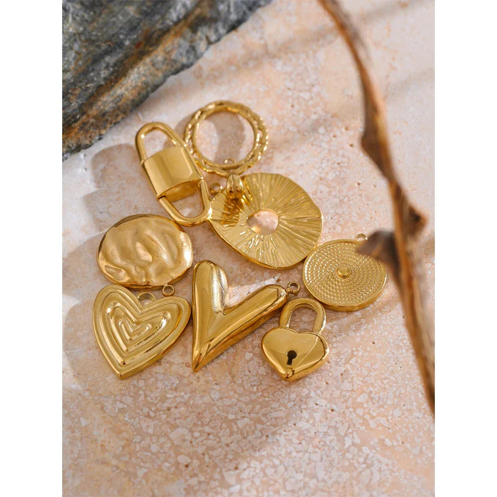 New Stainless Steel Heart Round Lock Charms Cast Pendants Accessories DIY Jewelry Making Necklace Bracelet Wholesale
