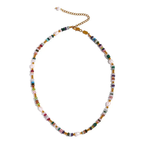 Multicolored beaded necklace on a white background-Nouveau Bohème Necklace - TM & CO. JEWELS 