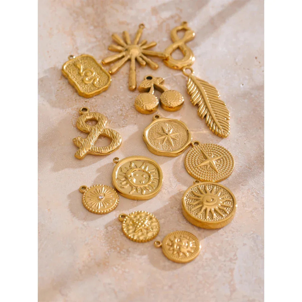 Waterproof 18k Golden PVD Plated Stainless Steel Metal Sun Star Moon Charm DIY Jewelry Accessories Wholesale