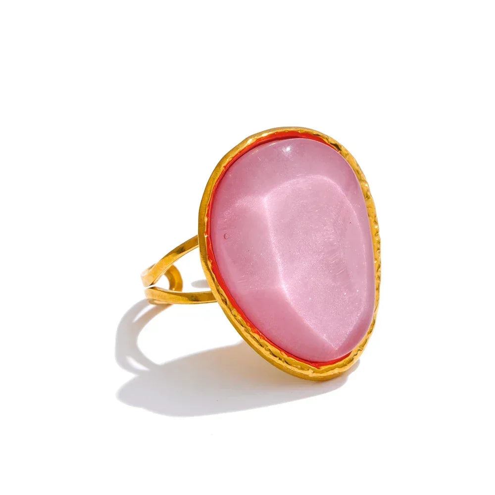 Exquisite Candy Multi-Color White Pink Blue Yellow Resin Adjustable Ring Gold Color Stainless Steel Summer Jewelry Gift