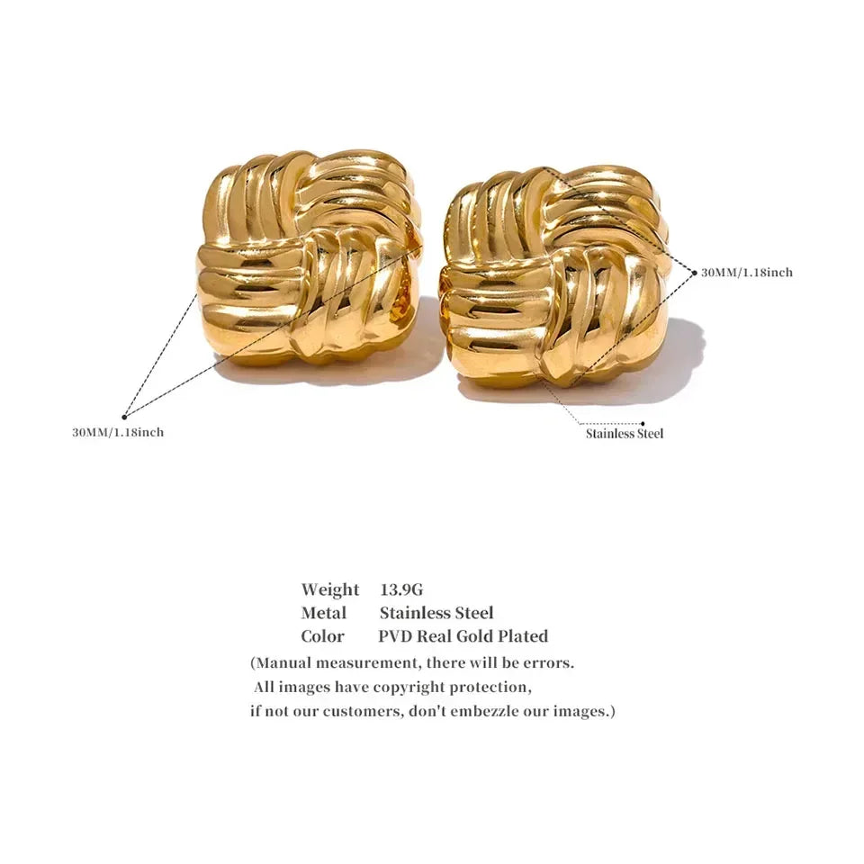 Aqua Stripe Square Studs - TM & Co. Jewels