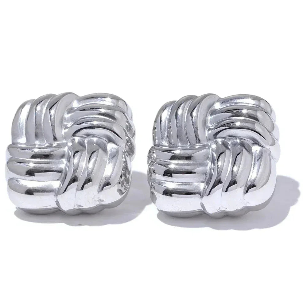 Aqua Stripe Square Studs - TM & Co. Jewels