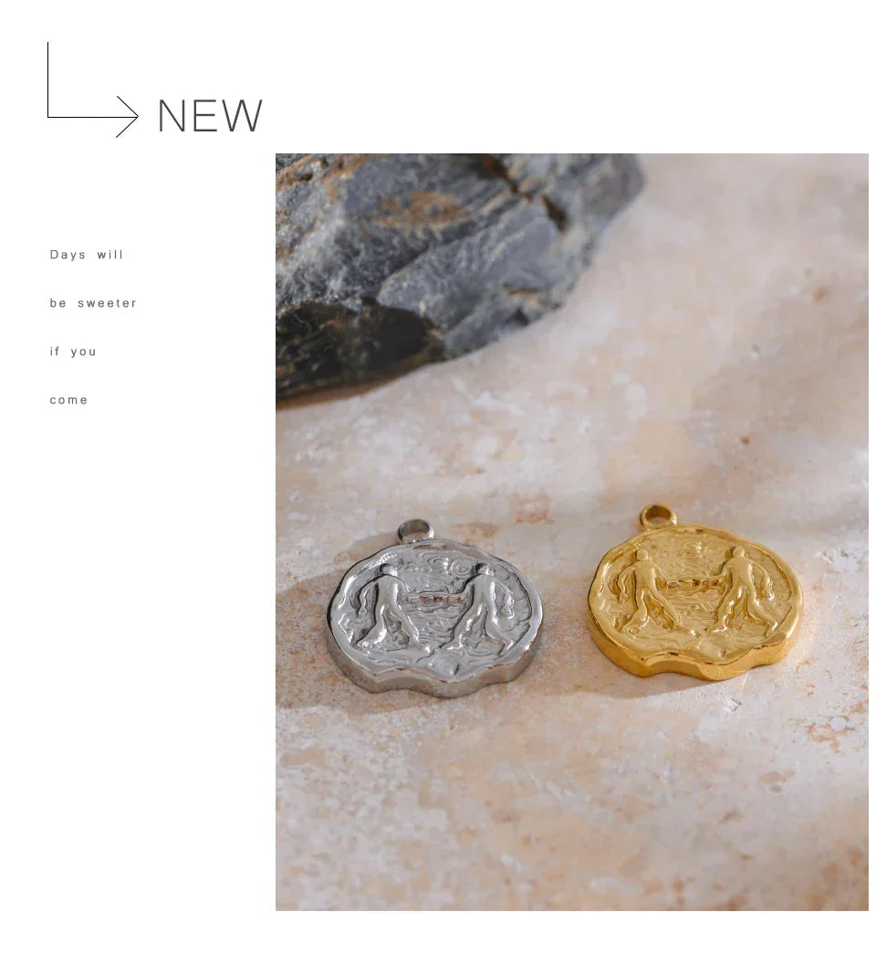 Real Gold Plated 12 Constellation Metal Diy Charms For Jewelry Making Bulk Stainless Steel Charm Pendant Accessories