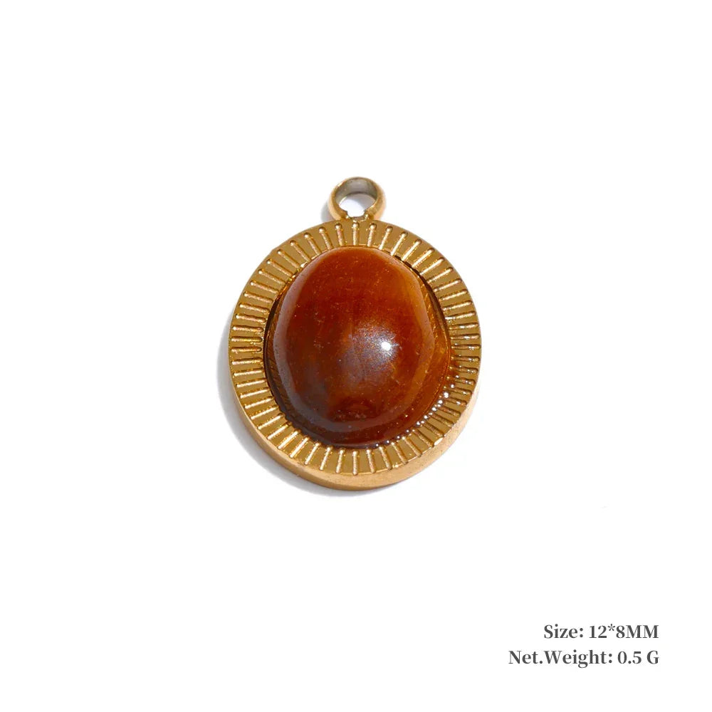 Exquisite Stainless Steel Natural Stone Square Round Oval Pendants for Necklace Bracelet Earrings DIY Accessories Making