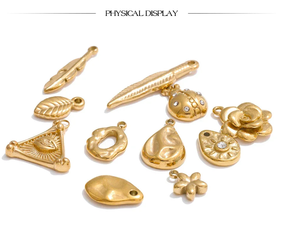 Stainless Steel Metal Leaf Flower Insect Pendants Jewelry DIY Accessories Making Necklace Bracelet Wholesale