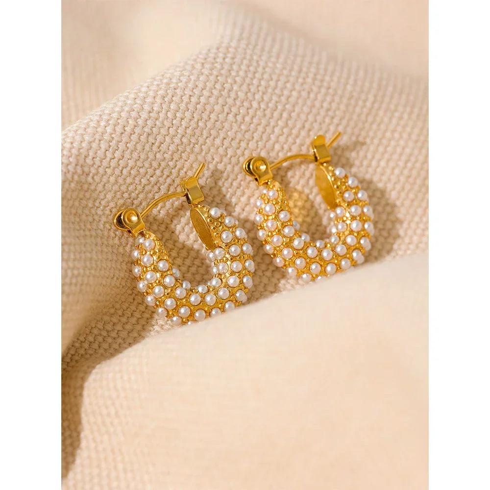 Luxury Small Hoop Imitation Pearls - TM & Co. Jewels