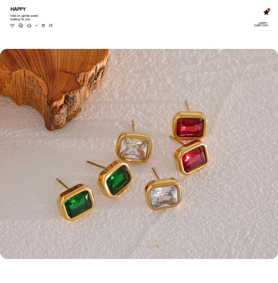 Emerald Elegance Square Studs - TM & Co. Jewels