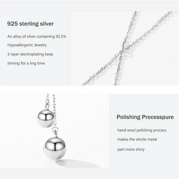 Silver necklace with 925 sterling silver details on a white background