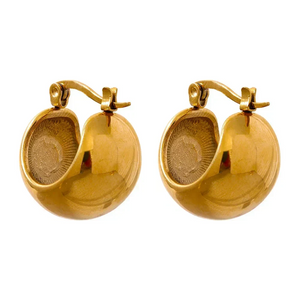 Pair of gold hoop earrings on a white background