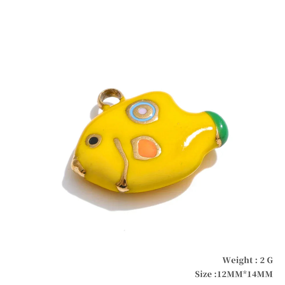 Y2K Enamel Fruit Cherry Shell Fish Heart DIY Accessories Pendants Making Necklace Bracelet Stainless Steel Jewelry Gift