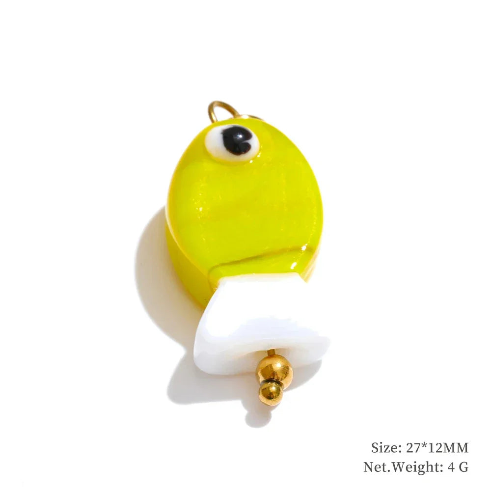 1PC Fashion Enamel Fish Turtle Flower Insect Stainless Steel Charm DIY Accessories Making Necklace Bracelet Jewelry