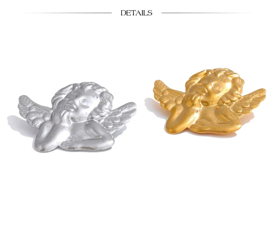 Yhpup Wasserfeste Brosche aus Edelstahl mit Engelsporträt, Unisex, stilvolles und einzigartiges Kostümzubehör