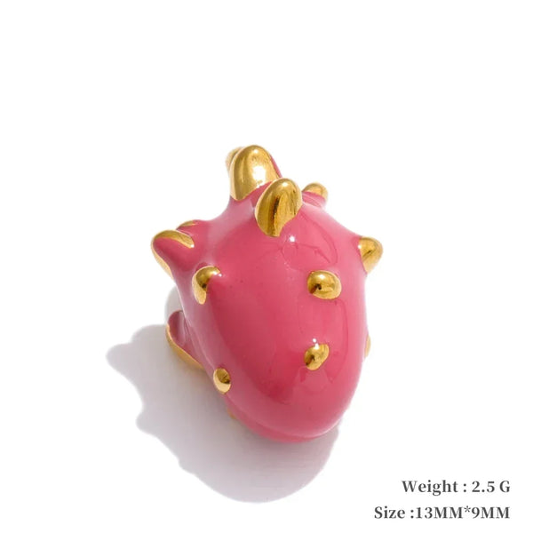 Pink object with gold accents on a white background