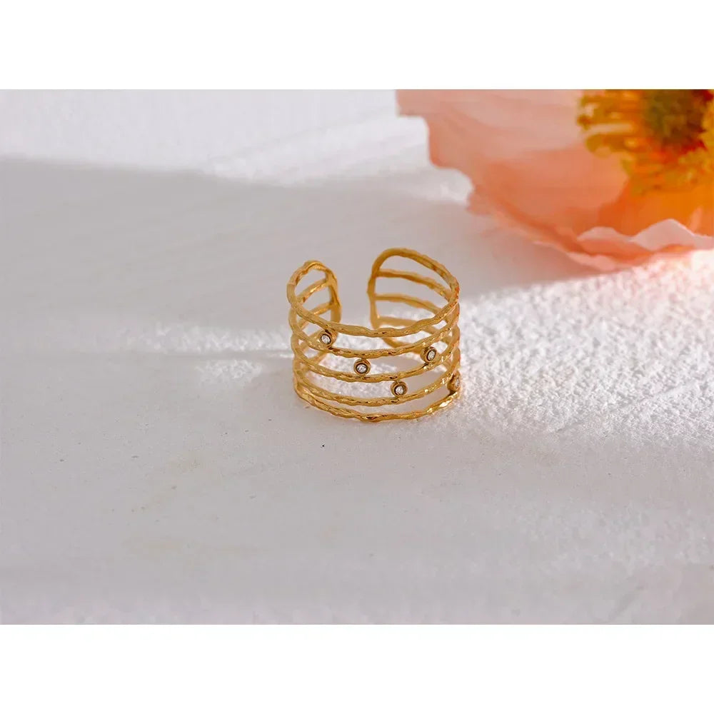 Golden Splash CZ Wide Ring - TM & Co. Jewels