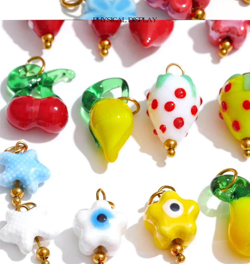Cute Enamel Enamel Star Flower Cherry Strawberry DIY Accessories Charm Pendants for Necklace Bracelet Earrings Making
