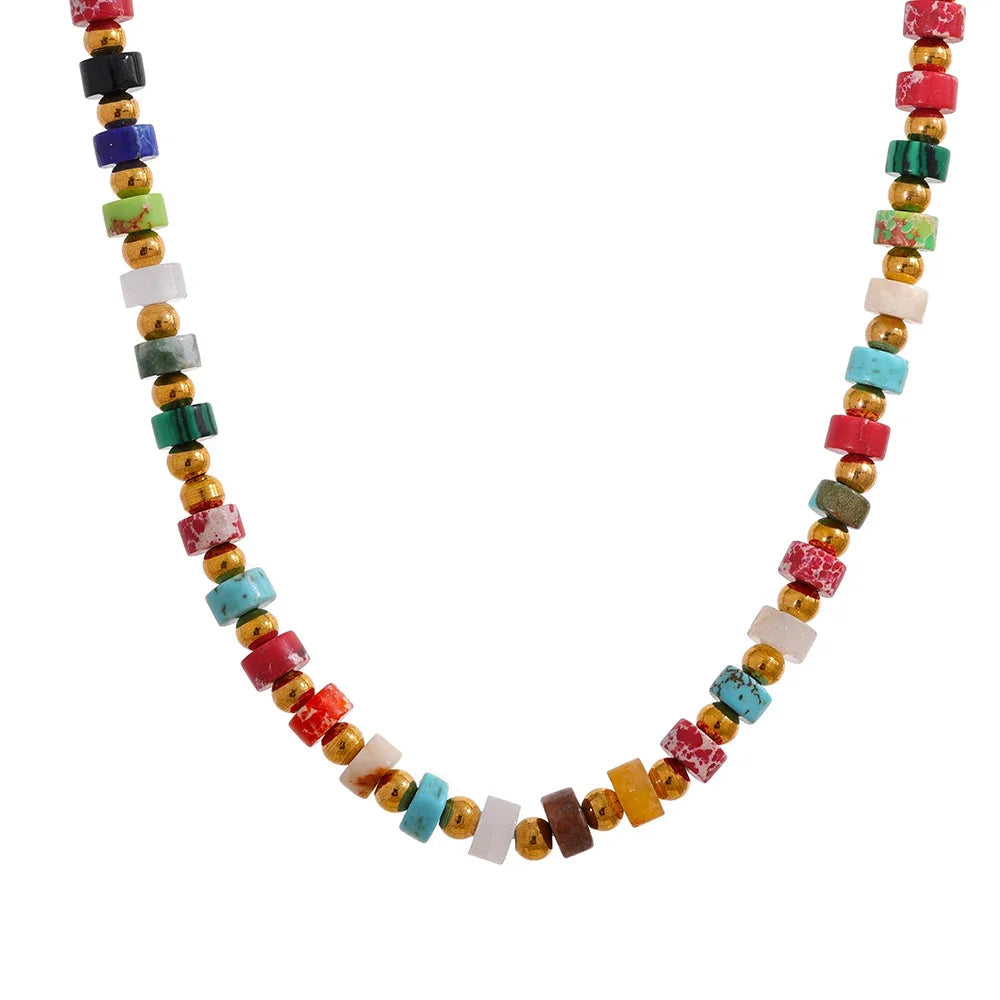 Colorful beaded necklace with 'Yipup' branding on a white background