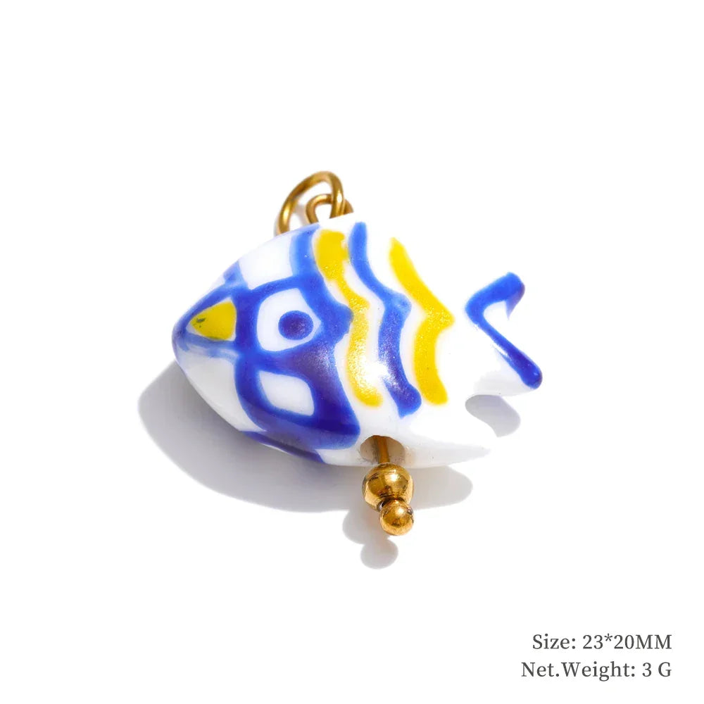 1PC Fashion Enamel Fish Turtle Flower Insect Stainless Steel Charm DIY Accessories Making Necklace Bracelet Jewelry