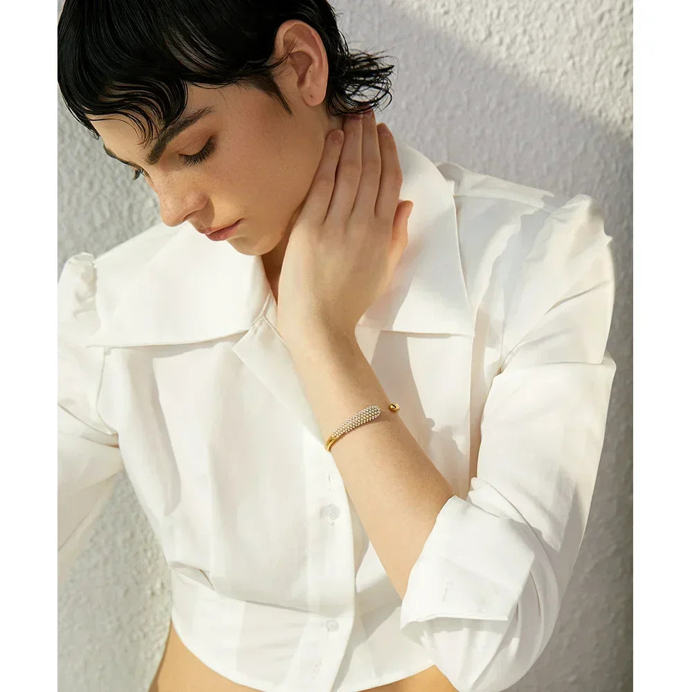 Geometric Grace Pearl Cuff - TM & Co. Jewels