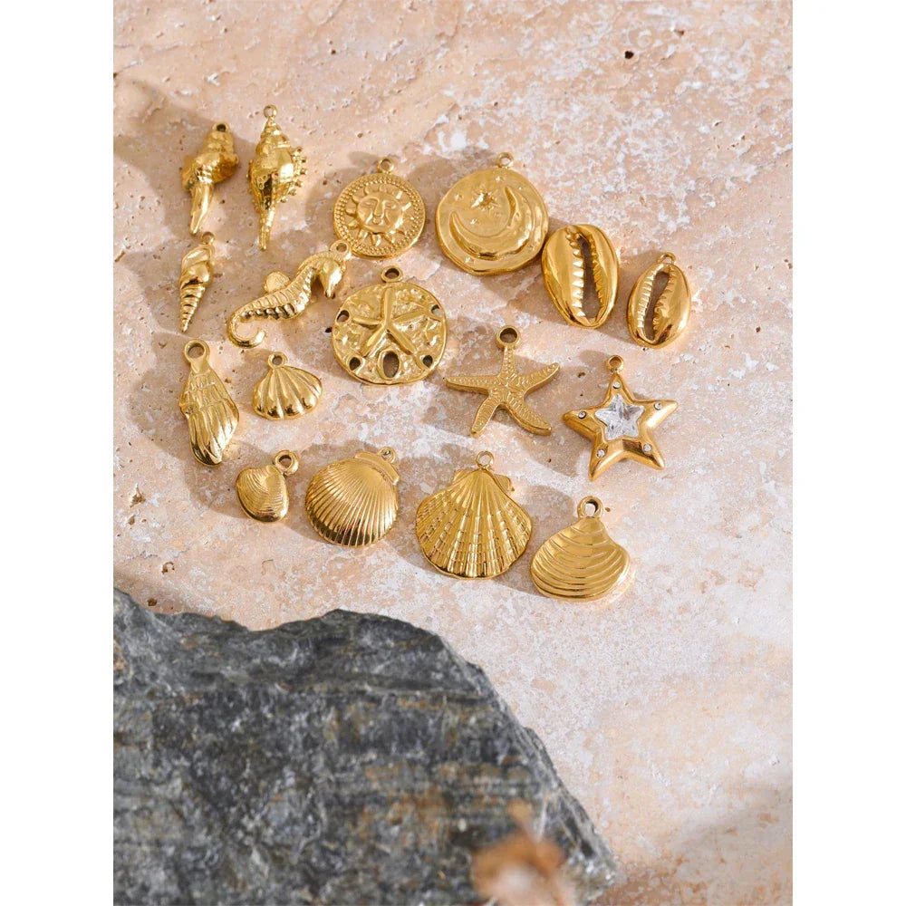 1PC 2024 Summer Ocean Shell Starfish Seahorse Conch Stainless Steel Pendant DIY Making Accessories Handmade Necklace Gift