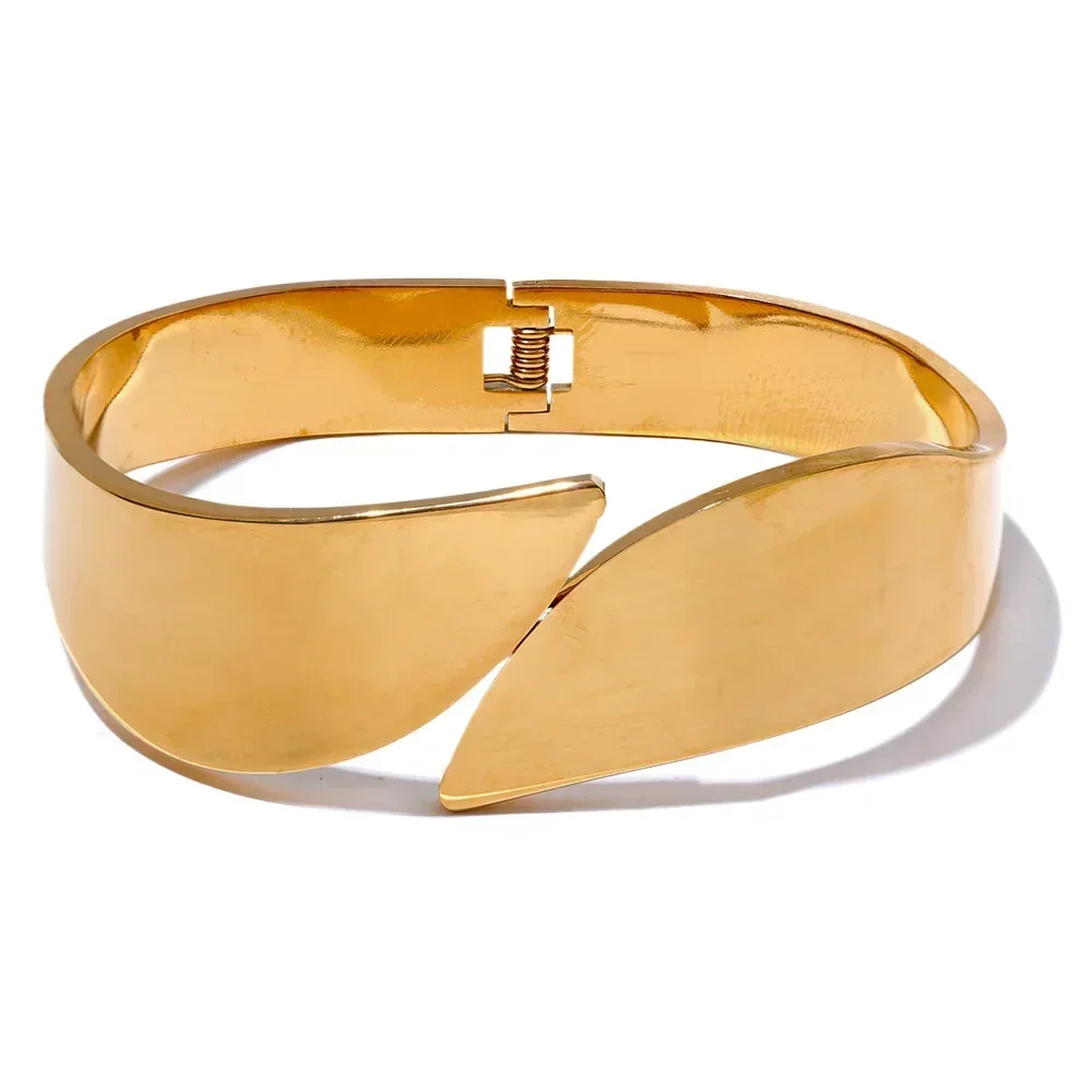 Golden Symmetry Wide Steel Bangle - TM & Co. Jewels
