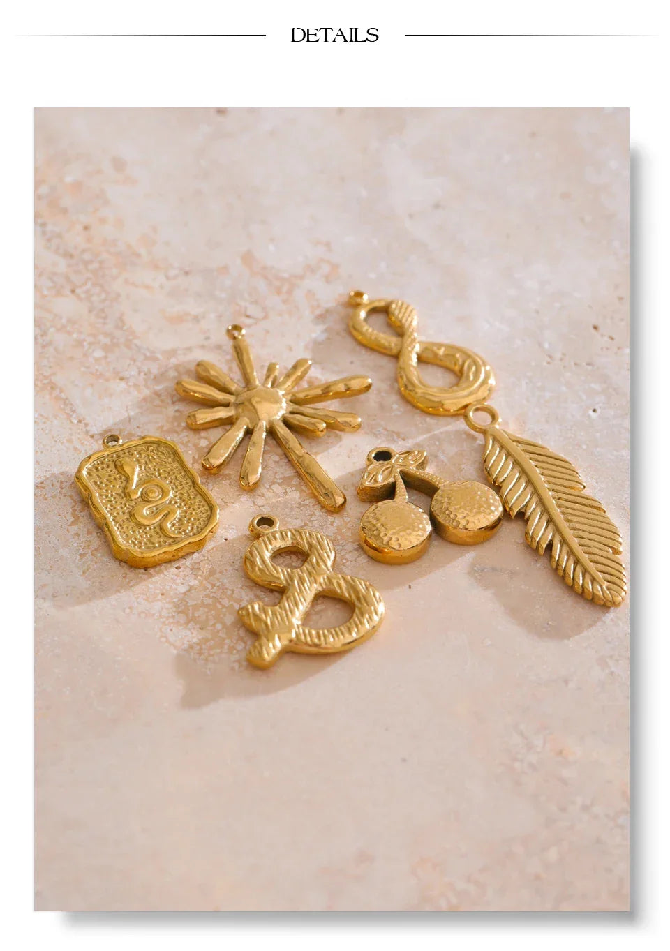 Waterproof 18k Golden PVD Plated Stainless Steel Metal Sun Star Moon Charm DIY Jewelry Accessories Wholesale